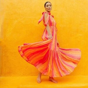 NEW Sundress Revolve Fanya Marbella Mix Neon Girl Maxi Long Dress Women's M/L